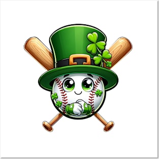 Kids Baseball St Patricks Day Shirt Ball Leprechaun Catcher Posters and Art